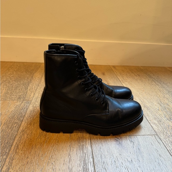 Zara Black Leather Lace-Up Combat Boots